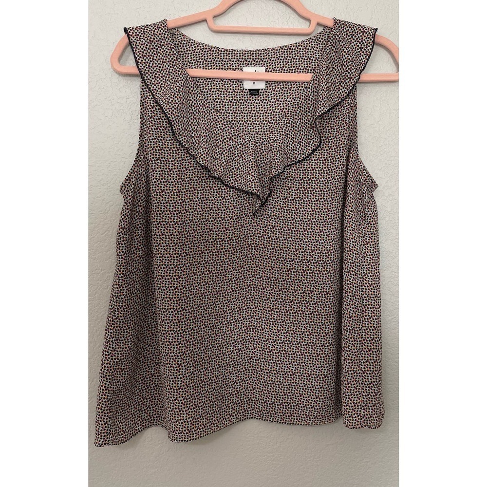 CAbi Stellar Top Ruffled Vee Neckline Multicolored Star Print Size M Sleeveless